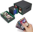 AFIING Commander Deck Box for MTG/EDH, Fits 400+ Double-Sleeved Cards, with Display Window, 4 Removable Deck Cases, Dividers, Dice Tray & Handle, Card Holders for TCG (Black Green)