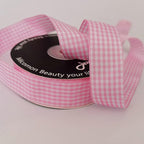 Pink and White Gingham Ribbon - 25 Yards Each Roll - 100% Polyester (1", Pink)