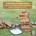 ApudArmis Giant Tumble Tower Stack to Over 5Ft, 60 PCS Pine Wooden Stacking Timber Game with 1 Dice Set - Classic Block Giant Game (7.48 * 2.48 * 1.5 in Each Block, Brown)