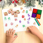 Christmas Stamps Set, Wooden Rubber Stamp with Ink Pad Colored Pencil, Holiday Square Craft Stamp for Stamping Scrapbooking Crafting Booking Card Making Stocking Filler,Christmas Favor Gift