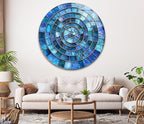 My Photostation.com 27.5''(70cm) Diameter Blue Aqua Spiral Harmony Round Glass Wall Art Tempered Glass Printing Wall Decor Large Wall Art Wall Hangings