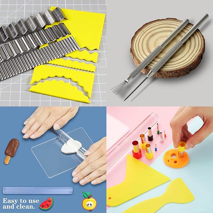 Yayatty 19 PCS Polymer Clay Tools, Acrylic Clay Roller, Acrylic Sheet, Clay Slicer Blade, Round Polymer Clay Cutters with Clay DIY Tool for Clay DIY