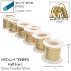 The Beadsmith Craft Wire Assortment - Tarnish-Resistant Copper Wire for Jewelry Making, 6-Pack, 0.75-Inch Mini Spools, Varying Lengths, 16-24 Gauge, Gold Color, Medium Temper