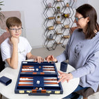 Backgammon Set 2 Players Classic Backgammon Sets for Adults Board Game with PU Leather Case Portable and Travel Backgammon Set (Navy, 11inch)