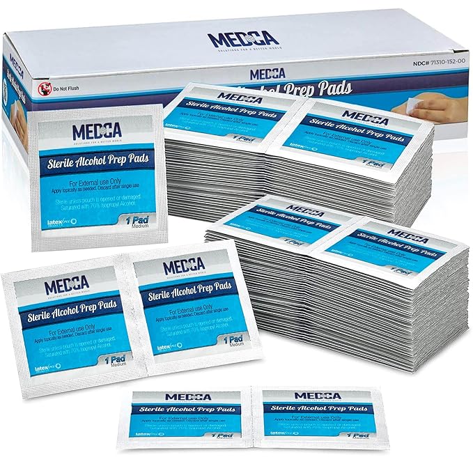 MEDca Alcohol Prep Pads - 1000 Count, 70% Isopropyl Alcohol, Unscented, 2-Ply Cotton, Individually Wrapped, Latex-Free, Ideal for Minor Cuts, Scrapes, and Electronics