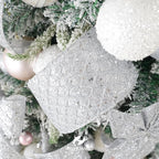 HUIHUANG Silver Christmas Ribbon 4 inch Silver Glitter Wired Ribbon Diamond Mesh Wire Ribbon for X-mas Tree Decorations, Wreaths, Garland, Large Bows Making, Home Decor -10 Yards