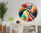 My Photostation.com 20''(50cm) Diameter Colorful Marble Swirl Round Wall Art Abstract Glass Decor with Earthy Tones & Gemstone Texture