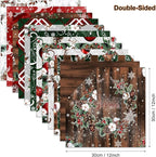 Christmas Scrapbook Paper 12×12,Merry Christmas Tree Deer Patterned Paper,24 Sheets Double-Sided Wooden Scrapbooking CardStock Papers Pad for Holiday Cardmaking DIY Origami Papers.