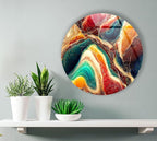 My Photostation.com 31.5''(80cm) Diameter Colorful Marble Swirl Round Wall Art Abstract Glass Decor with Earthy Tones & Gemstone Texture