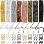 Jishi 80ft Necklace Chains Jewelry Making Chain Link Rolls Bulk 2mm - Bracelet Earring Necklace Craft Supplies DIY Jewelry Making Findings, 8-Colors Gold Silver Copper Plated Metal Rolo Cable Chains