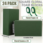 Aneco 24 Pieces Floral Foam Blocks with 6 Rolls Floral Tape 5.5''L x 3.1''W x 1.8''H Green Square Flower Foams Flower Arrangements Supplies for Dry & Wet Flower Wedding Home Decor and DIY Crafts