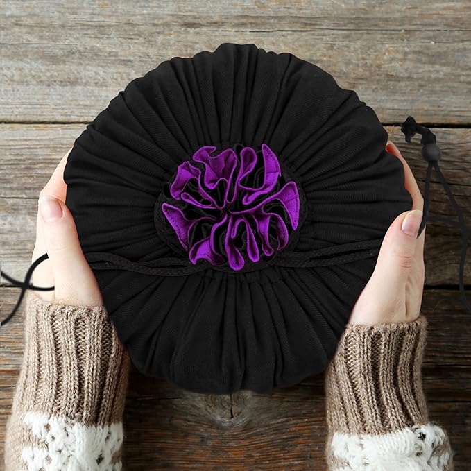 SIQUK Large Dice Bag with Pockets Drawstring Dice Bag DND Dice Storage Bag Big Capacity Dice Pouch for RPG MTG Table Games, Hold over 300 Dice (Black & Dark Violet)
