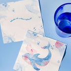 80 pcs Premium Designer Cocktail Beverage Napkins, 3-Ply 5 x 5-inches Disposable Napkin, Aqua Amore Dreams of Whale