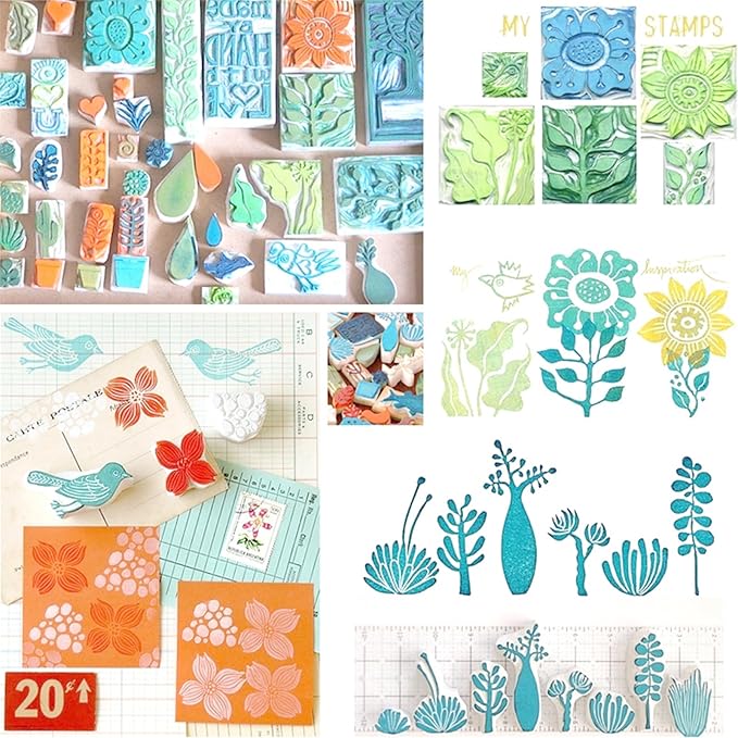 Tosnail 16 Pack 4" x 6" Rubber Stamp Carving Blocks, Soft Rubber for Beginners and Professional Craft Project - Green