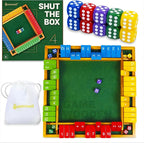 Shut The Box Game Wooden Board for 4 Players - 14-inch Shut The Box Game 12 Numbers for Adults & Kids - Ideal for Games Night