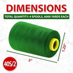 Mandala Crafts 4 Pack of Serger Threads Cones Spools - 40S/2 24000 Yards Polyester Dark Green Threads for Sergers Machine and Overlock Quilting Sewing Machine