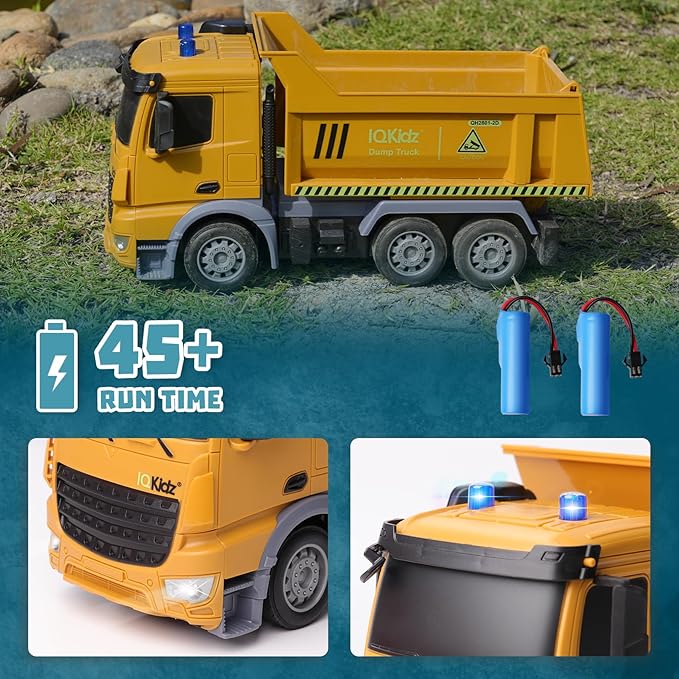 Remote Control Dump Truck Toys - RC Construction Vehicles with Blue Warning Lights, Trucks Toy for Boys Girls 3 4 5-7 8 9 10 Year Old and Up, Best Birthday Gift Ideas for Kids Age 5-10