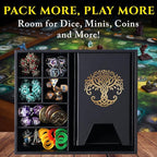 Dice Tray and Dice Tower for DND and RPG - All-in-One Game Roamer Tray & Large Tower for Random Rolls - Stores Your Sets, Mini's and More Compatible with D&D (Gold Tree)