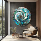 My Photostation.com 20''(50cm) Diameter Aqua Spiral Harmony Round Glass Wall Art Tempered Glass Printing Wall Decor Large Wall Art Wall Hangings