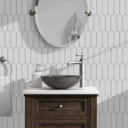 SUNWINGS Backsplash for Kitchen Peel and Stick, Stone Composite Self Adhesive Tiles Long Hexagon Mosaic Wall Tile, 12 Inch x 11.22 Inch 10 Sheets White