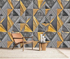 AFZEVEB-3D Geometric Wall Mural Gray and Gold Wallpaper for Bedroom 114"x74"(Not Peel and Stick)