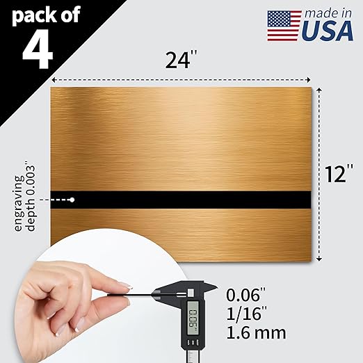Trotec | Metallic Looking Acrylic Sheet | 12"x24"x1/16, 4 Pcs | Brushed Brass/Black | Metallic Finish - Scratch Resistant for Laser Engraving & Cutting,Printing,Glowforge,Name Plate | USA Made