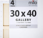 milo Stretched Artist Canvas | 30x40 inches | 4 Pack | 1.5” inch Thick Gallery Profile | 11 oz Primed Large Canvases for Painting, Ready to Paint Art Supplies for Acrylic, Oil