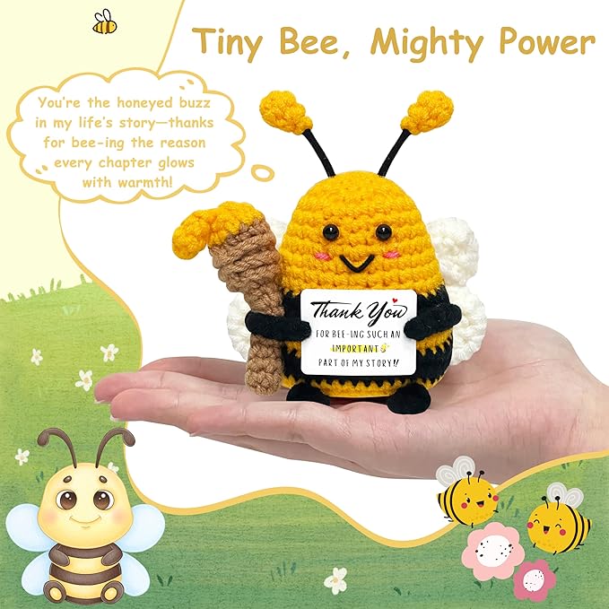 Thank You Gifts for Women Men - Appreciation Gifts for Coworker, Boss, Mom, Friends, Wife, Positive Bee Crochet Animals, Teacher Appreciation Gift, Thank You Cheer Up Gift, Handmade Crochet Bee Decor