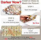 3D Stained Glass Window Privacy Film, Heat Control UV Blocking Static Cling Decorative Window Film for Bathroom,Front Door,Home Non Adhesive 16.9 x 78.7 inches Golden Filigree