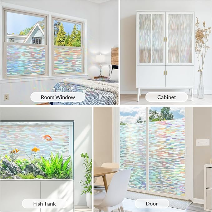 rabbitgoo Window Privacy Film with Installation Tools, Stained Glass Window Film Rainbow Prism Decorative Glass Clings for Home Decor, Static Cling Covering Sun Blocking, 23.6" x 157.4"