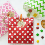 KEYYOOMY 100 Pcs Bright Gold Candy Buffet Bags Small Cookie Bag Polka Dot Paper Treat Bag for Wedding Birthday Party (5 inch x 7 inch)