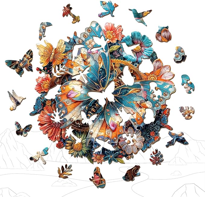 Wooden Puzzles for Adults - Mechanical Butterfly Wood Puzzles Adult - Unique Animal Shape Wooden Jigsaw Puzzles for Adults - Birthday Gifts for Puzzle Lovers, Family (13.3 * 13.3in)