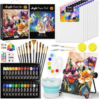 Nicpro 68PCS Acrylic Paint Canvas Set for Adults, Art Painting Supplies Kit with 24 Acrylic Paints,Table Easel,8 Canvas Panels,12 Brushes,Paper Pad,Cleaning Cup, Sponge, Palette for Beginner Artist