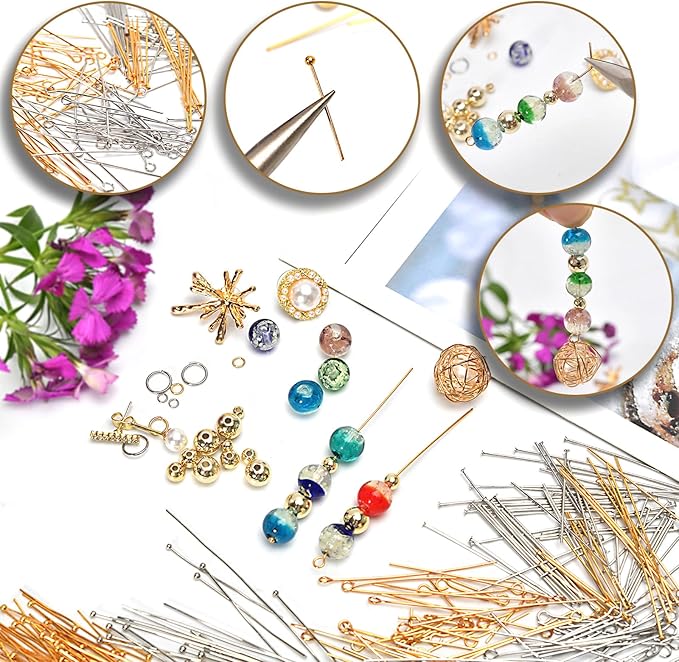 100pcs 18K Gold Filled Ball Pins Non Tarnish Craft Earring Bracelet Jewelry Making Accessories Supplies (50mm (1.96in), Gold-Ball Pin)