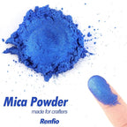 Renfio 100g Mica Powder Pigment, Metallic Natural Dye Mineral Pearl Shimmer Epoxy Resin Dye for Painting Soap Making Slime Bath Bombs 3.5 Oz - Blue
