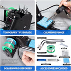 YIHUA 926 III 60W Digital Display Soldering Iron Station Kit w 2 Helping Hands, 6 Extra Iron Tips, Lead-Free Solder, Solder Sucker, S/S Tweezers, °C/ºF Conversion, Auto Sleep & Calibration Support