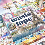 MPOPUUL Washi Tape Set 18 Rolls - European Tourism Decorative Adhesive Masking Tape for Journaling, Vintage Colored Tape for Junk Journaling Supplies, Scrapbooking Supplies, DIY Crafts, Planner