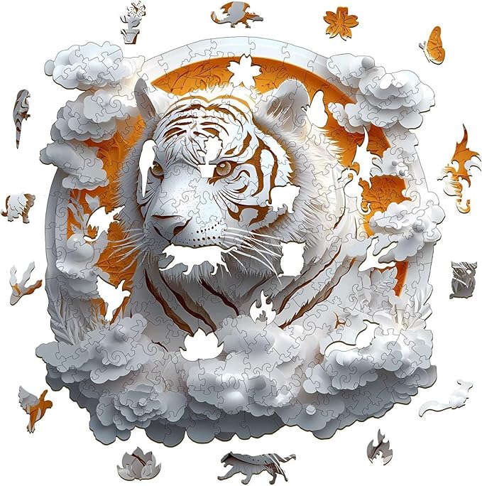 Wooden Puzzles Adults, 3D Paper Tiger Wooden Puzzles 100 Pieces, Unique Animal Shaped Wood Challenging Jigsaw Puzzles Gifts for Adults, 8.5x8.5in