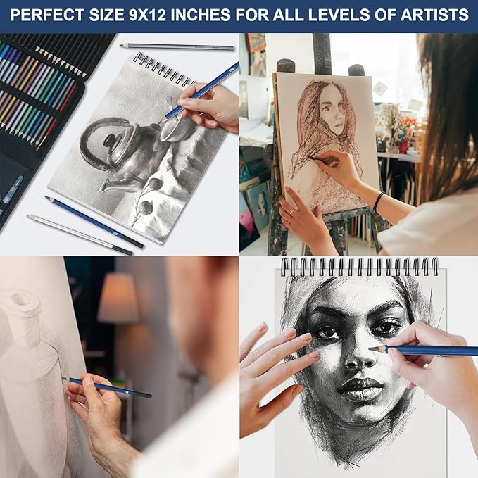 9" x 12" Sketch Book Set, Drawing Paper Pad (68lb/100gsm), 2-Pack Top Spiral Bound Sketch Pad, Double-Sided Hardcover Sketchbook, Art Notebooks Drawing for Kids, Beginners and Artists,100 Sheets Each.