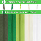 DOITEM 15.3 Yards/ 14 m 5 Pieces Assorted Colors #3 Nylon Coil Zippers, Sewing Zippers Endless Zips with 20 Pieces Zipper Sliders Zip Heads for DIY Sewing Tailor Craft Supplies (Green White)