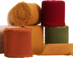 TONIFUL 4 Rolls Silk Chiffon Ribbon 1-1/2 Inch x 22 Yards,Orange Moss Brown Khaki Handmade Fringe Ribbon for Gift Wrapping Flowral Thanksgiving Christmas Wreath Tree Autumn-Themed Party Decoration