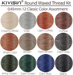 Round Waxed Thread 0.45mm 12 Neutral Colors, Thin Cord Wax Coated 3 Ply Polyester Strings 115 Yards/Spool for Leather Upholstery Sewing, Stitching, Bookbinding, Beading, Macrame Braiding