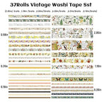37 Rolls Vintage Washi Tape Set - Decorative Tape Floral Butterfly Mushroom Botanical,Adhesive Tape for Journaling Supplies,Scrapbooking,Junk Journal Supplies5/8/10/15/30/75mm Wide9.84ft Long/Roll