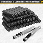 WorkBless 36PCS Metal Stamping Kit, 25/64" (10mm) Steel Number and Letter Punch Set, Include A-Z Alphabet, Number 0-8, & Symbol, Stamping Tool for Imprinting Plastic, Wood, Leather, Jewelry