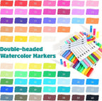 Water-based Ink Brush Markers Pens for Kids Adult, 60 Colors Dual Tip Drawing Markers for Sketching Coloring Note-taking Calligraphy, Office & School Supplies