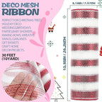 Anivia Deco Mesh Ribbon, 10inch x 30 Feet Each Roll Metallic Foil Mesh Ribbon for Wreaths Swags, Holloween, and Christmas Tree Decoration (Red&White)