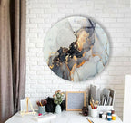 My Photostation.com 39,4''(100cm) Diameter Gold Details Gray Marble Round Glass Wall Art Tempered Glass Printing Wall Decor Large Wall Art Wall Hangings