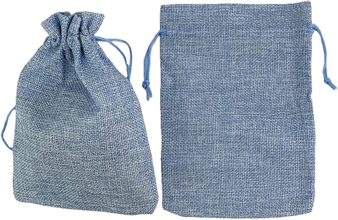 Palmhomee Pack of 25 Burlap Gift Bags with Drawstring Linen Jewelry Pouches Wedding Hessian Jute Bags for Birthday and Treat Pouches Party Wedding Favors Gift (5x7 Inch, Sky Blue)