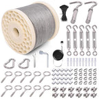 250FT 1/8" Wire Rope Kit, Vinyl Coated 304 Stainless Steel Wire Cable, 7x7 Strands 920LBS Breaking Strength, M5 Turnbuckle for Cable Wire, String Light Hanging Kit for Outdoor, Garden, Clothesline