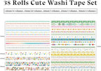 38 Rolls Washi Tape, Aesthetic Colored Decorative Cute Scrapbook Tape for Scrapbooking Supplies Journaling Craft Junk Journal